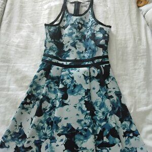 Parker Fit Flare Blue Floral Dress XS